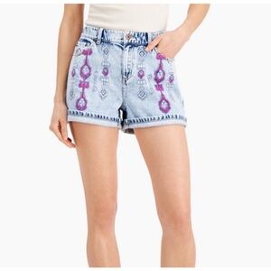 INC International Concepts Embroidered Denim High Rise Boho Jean Shorts